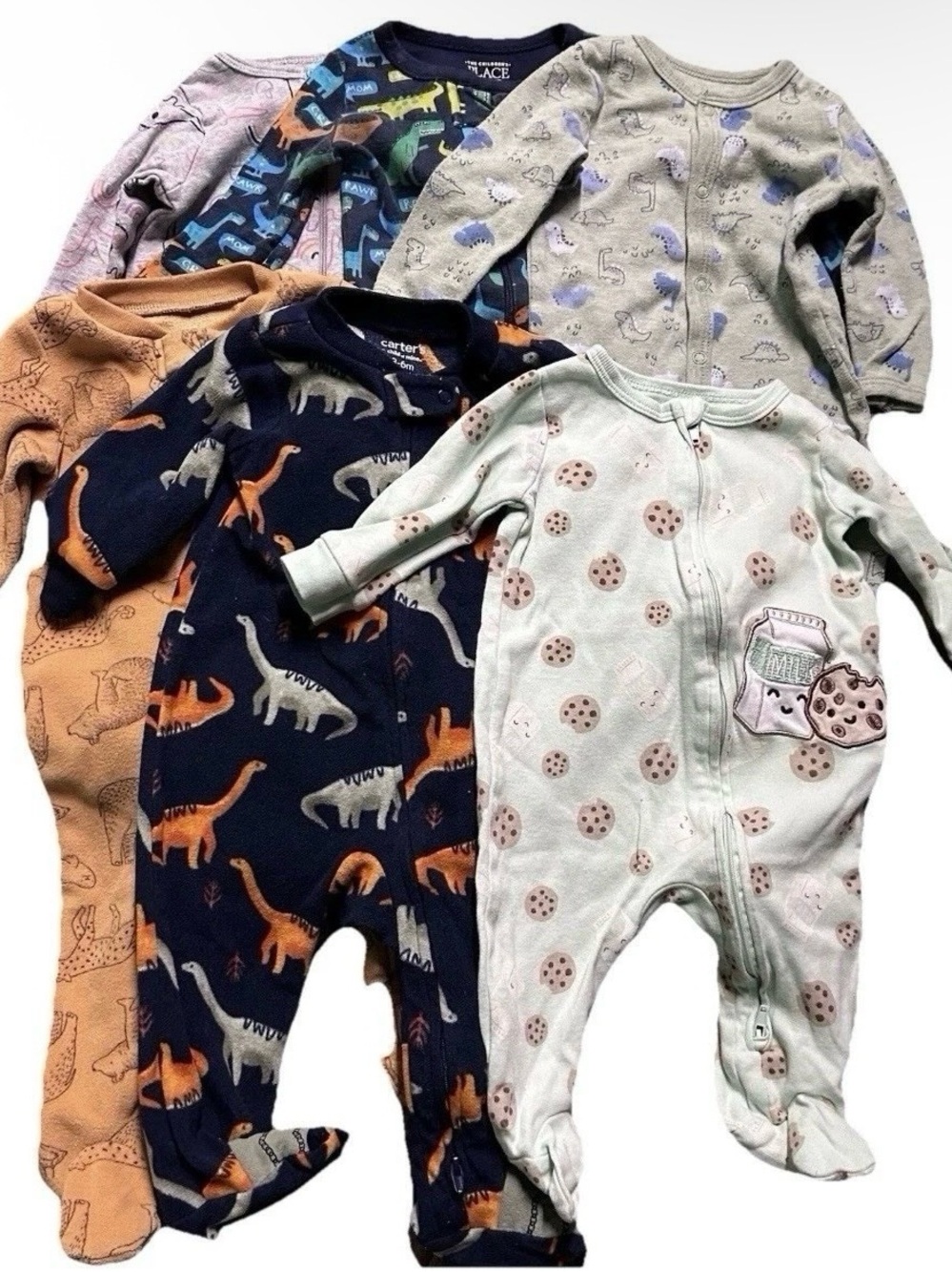 Baby Footie Pajamas Two Way Zipper Dinosaurs Animals Cookies Size 3-6 Months